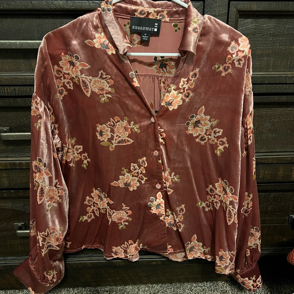 NWOT Velvet Button Down Cropped Blouse